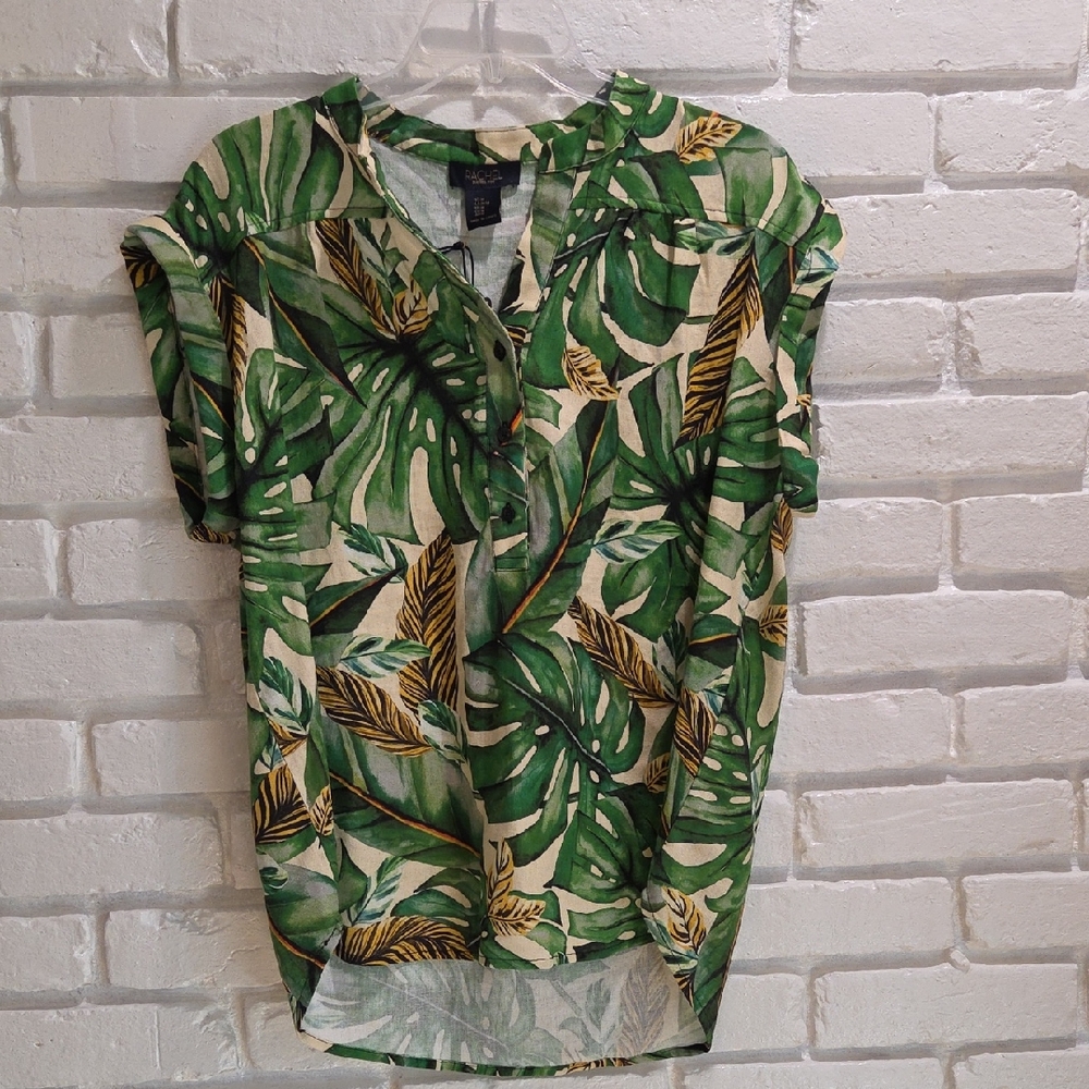 RACHEL Rachel Roy Green and Gold Tropical Leaf-Print Blouse